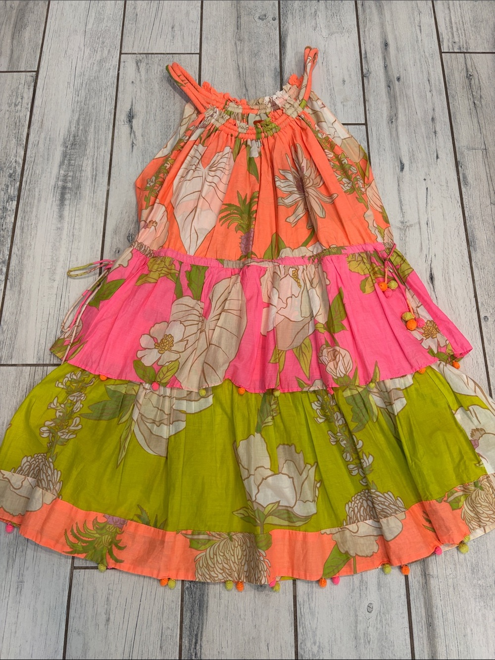 WomansFloral Tiered Halter Dress in Coral, Pink & Green